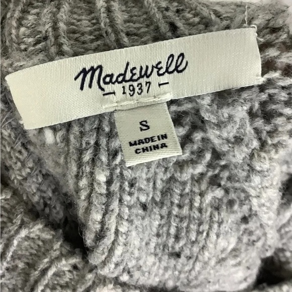 Madewell Sz S Palisade Merino Wool Zip Back Sweater Gray Cable Knit Style - Picture 7 of 8